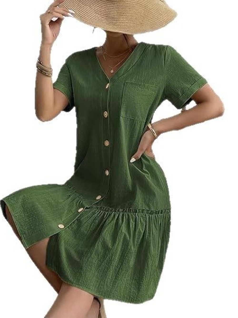 Full Size Button-Down Ruffle Hem Mini Dress Plus Size - Picture 10 of 15